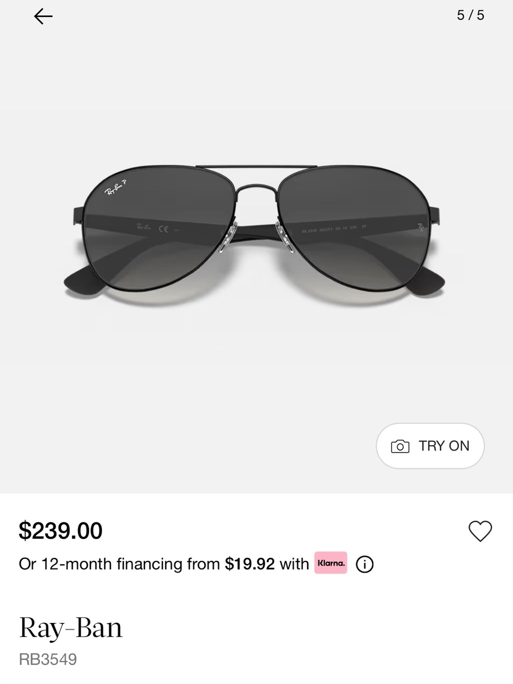 Ray-Ban Black Polarized Aviator Sunglasses